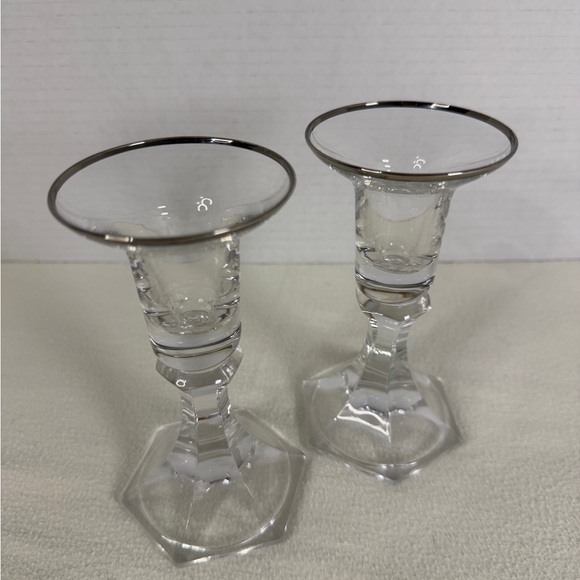 Other - Vintage Crystal Candle Holders Set of 2 Smoked Rim Faceted Stem Votive